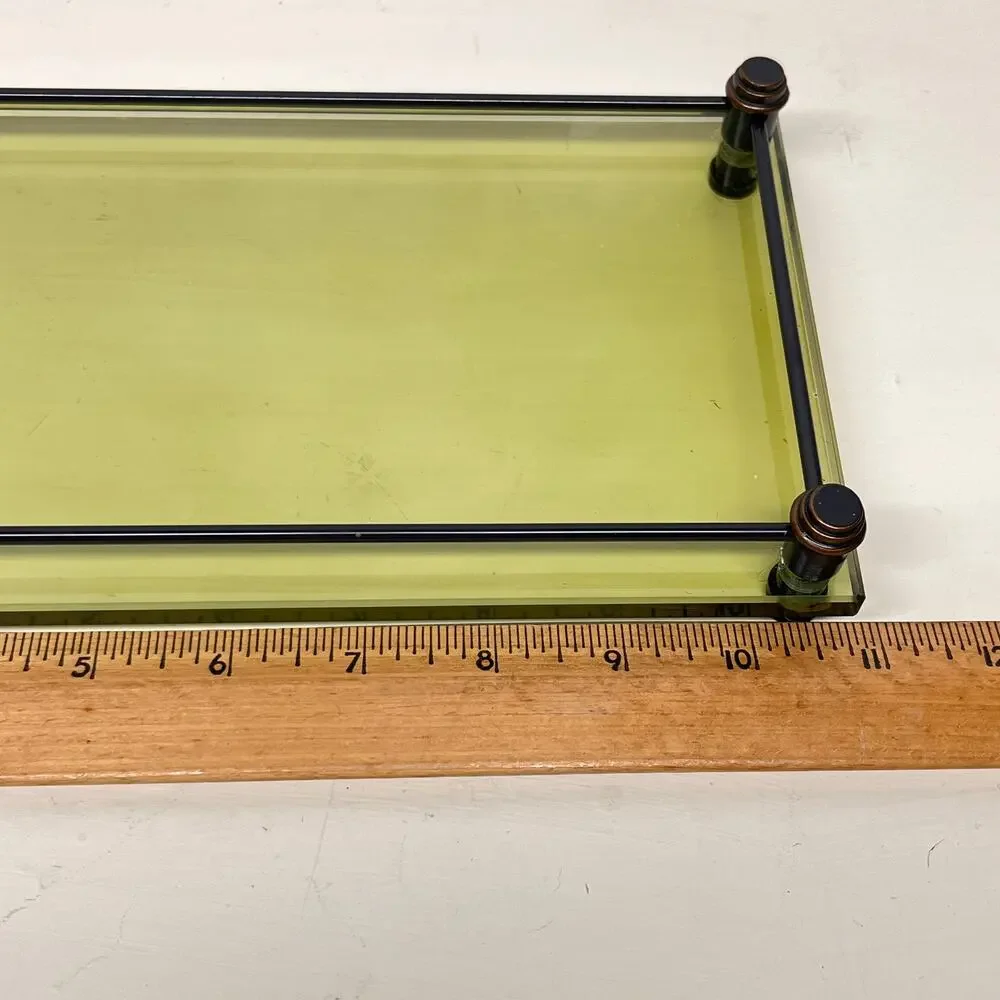 Green Glass Footed Vanity Tray